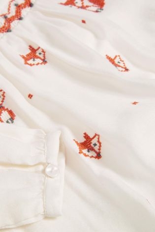 Ecru Fox Embroidered Dress (0mths-2yrs)